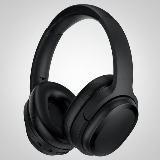 Black over-ear headphones on a white background