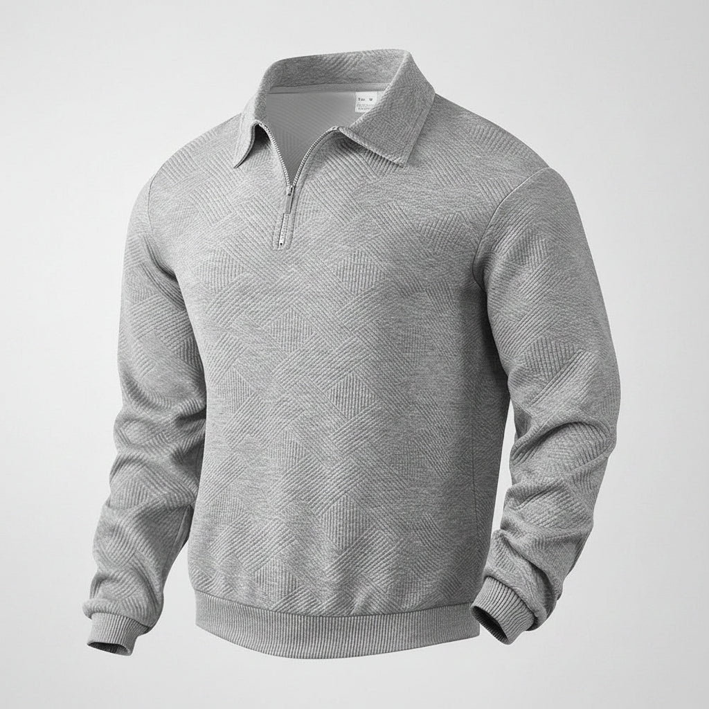 Gray sweater with a collar on a white background