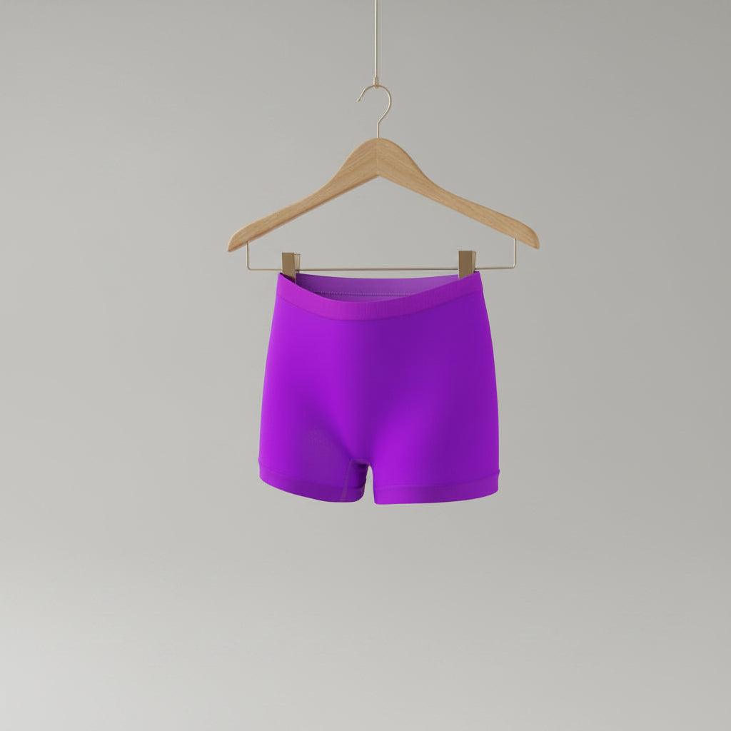 Purple athletic shorts on a white background
