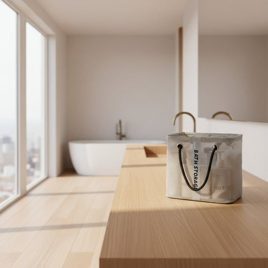 high-style draining basket with mesh design and handles on a light background